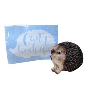 Hedgehog Lovers 2pc Gift Set Figurine Statue Decal Gift Present Porcupine Decor